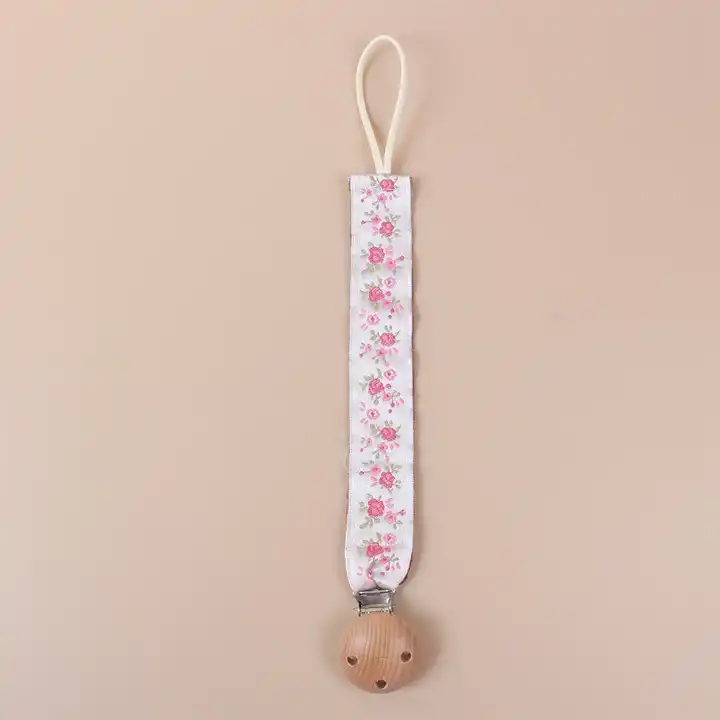 Lace Teether Toy Holder with Wood Clip