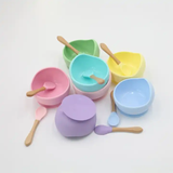 Silicone Suction Bowl and Wooden Spoon Set