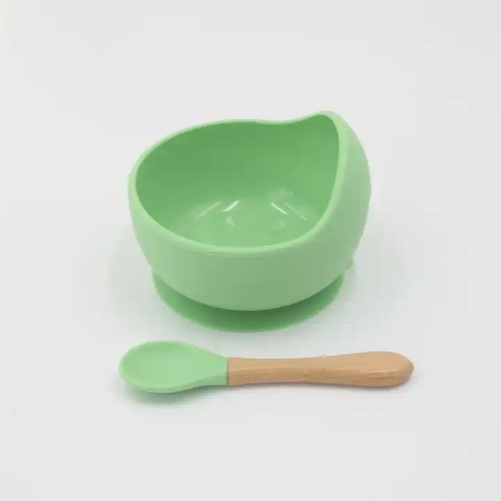 Silicone Suction Bowl and Wooden Spoon Set