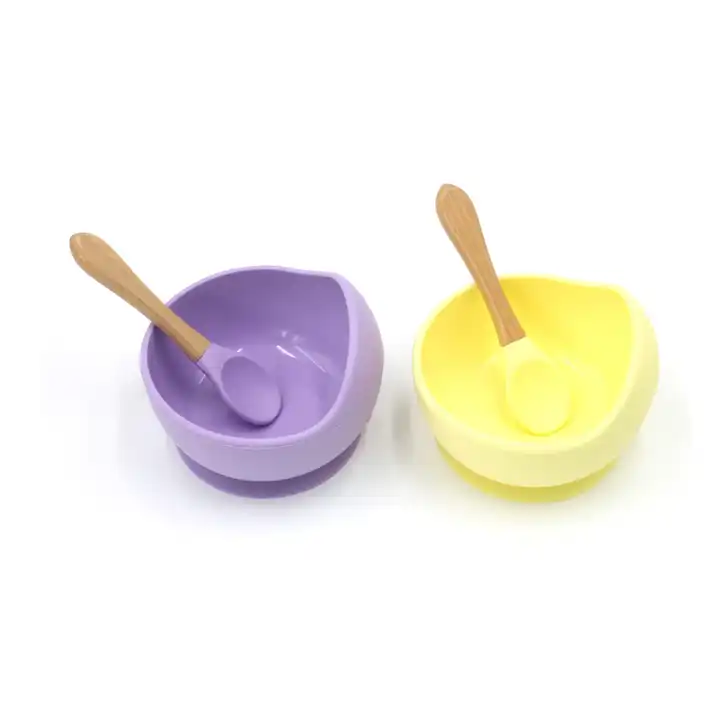 Silicone Suction Bowl and Wooden Spoon Set