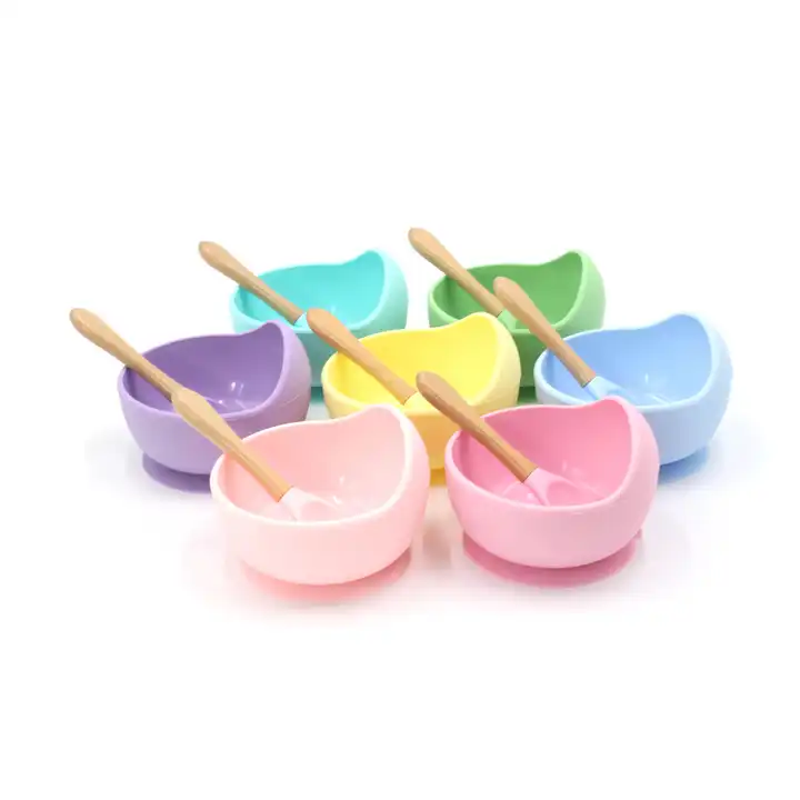 Silicone Suction Bowl and Wooden Spoon Set